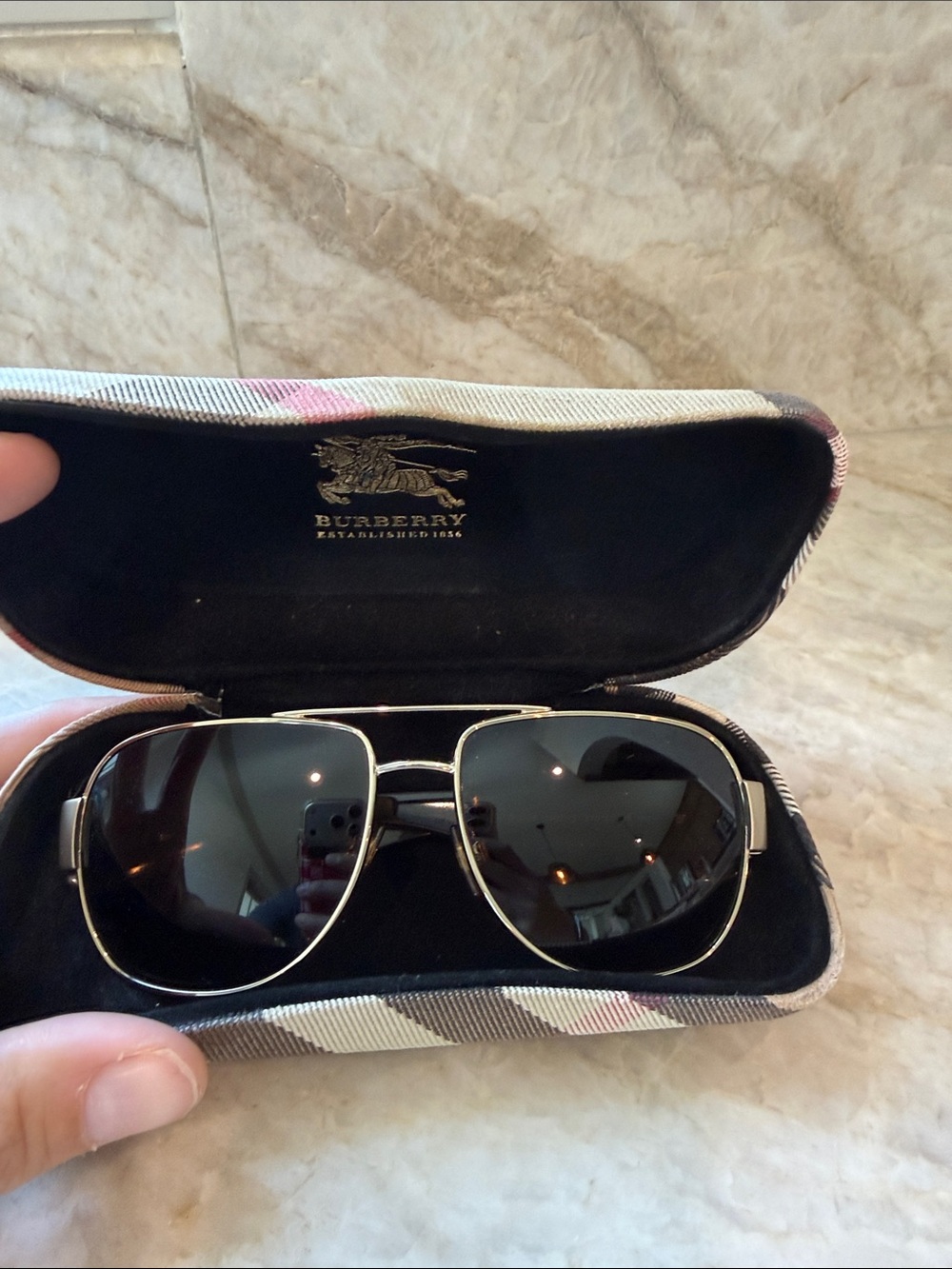 Burberry Gold Frame Sunglasses with Black Lenses